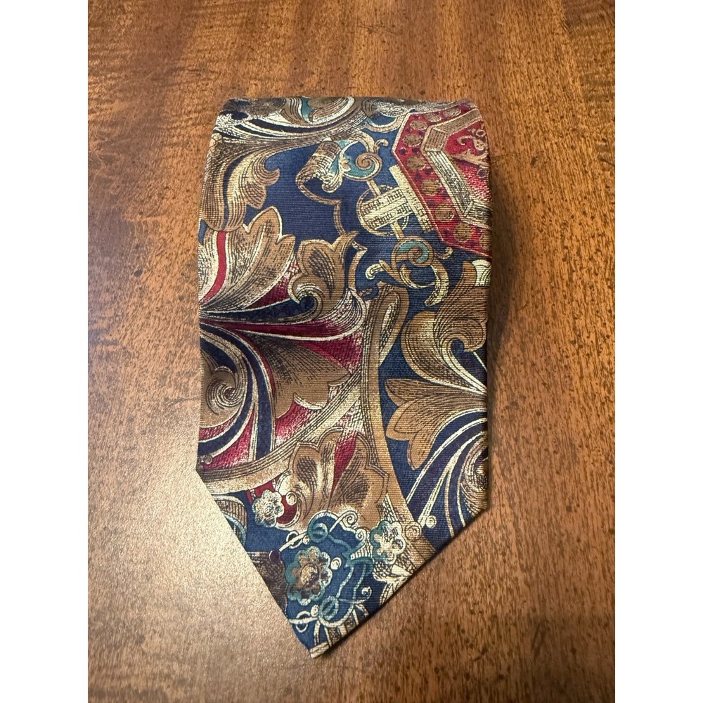 Graham & Lockwood London England Men's Navy Multicolor Paisley Floral Tie